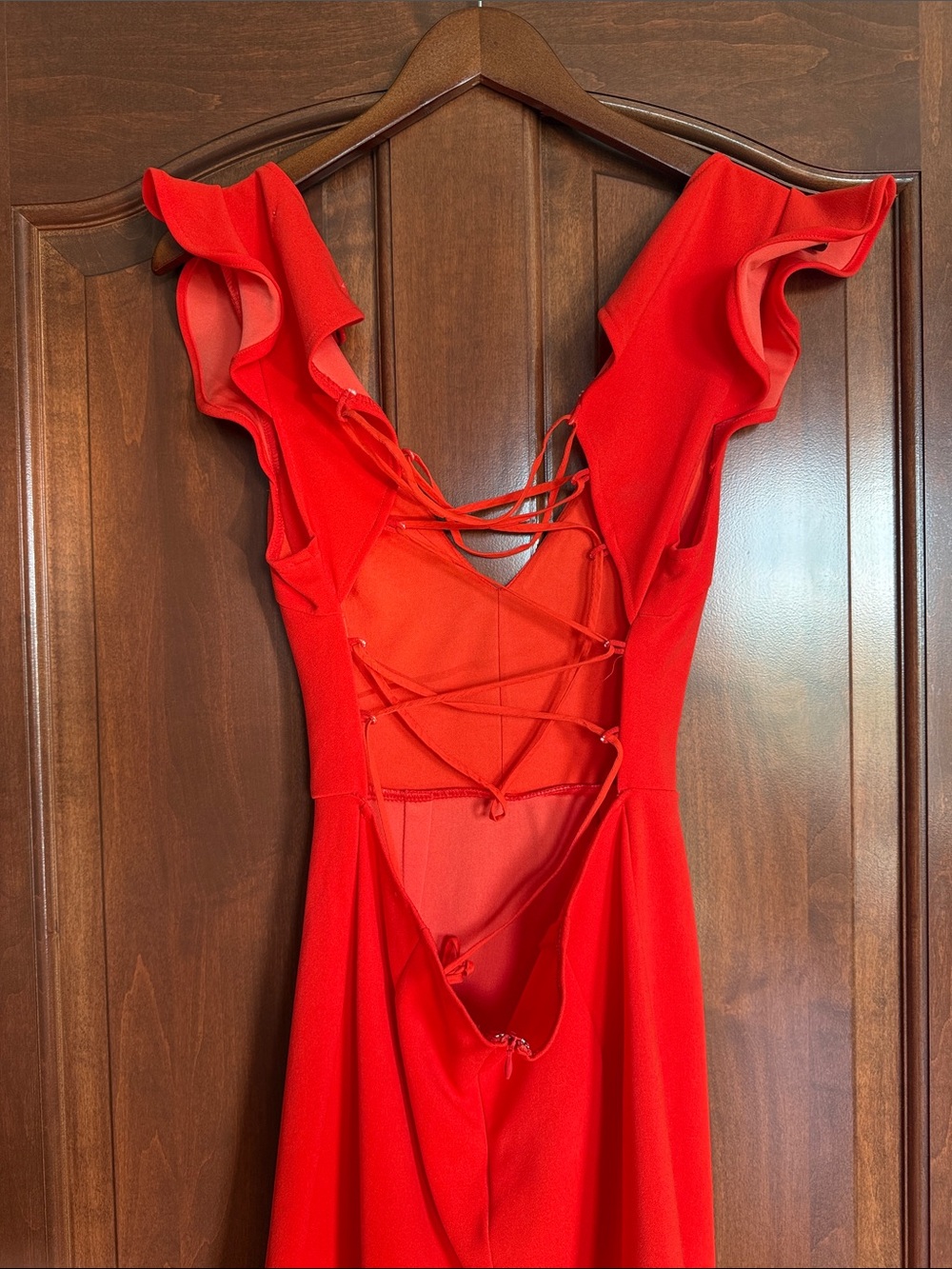 Hello Molly Red V-Neck Ruffle Mini Dress - Picture 3 of 3